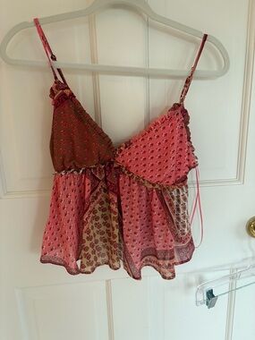 Free People Pink Patchwork Print Spaghetti Strap Cami